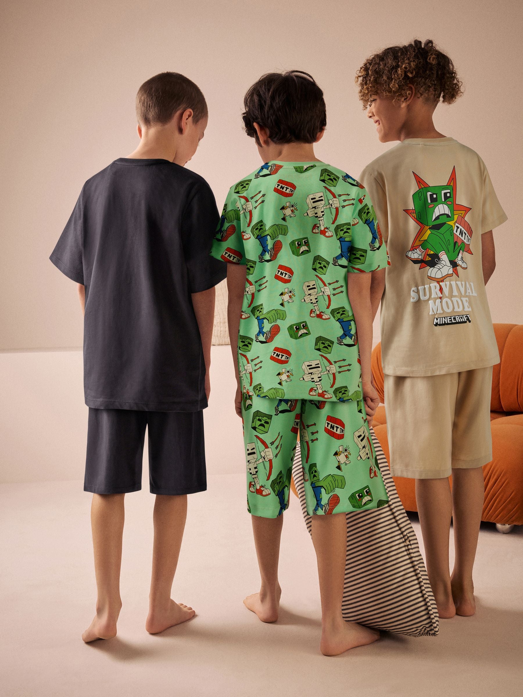 Dsiney Kidz - Black/Green/Stone Minecraft 100% Cotton Short Pyjamas 3 Pack (3-16yrs) image 2