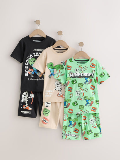 Dsiney Kidz - Black/Green/Stone Minecraft 100% Cotton Short Pyjamas 3 Pack (3-16yrs) image 3