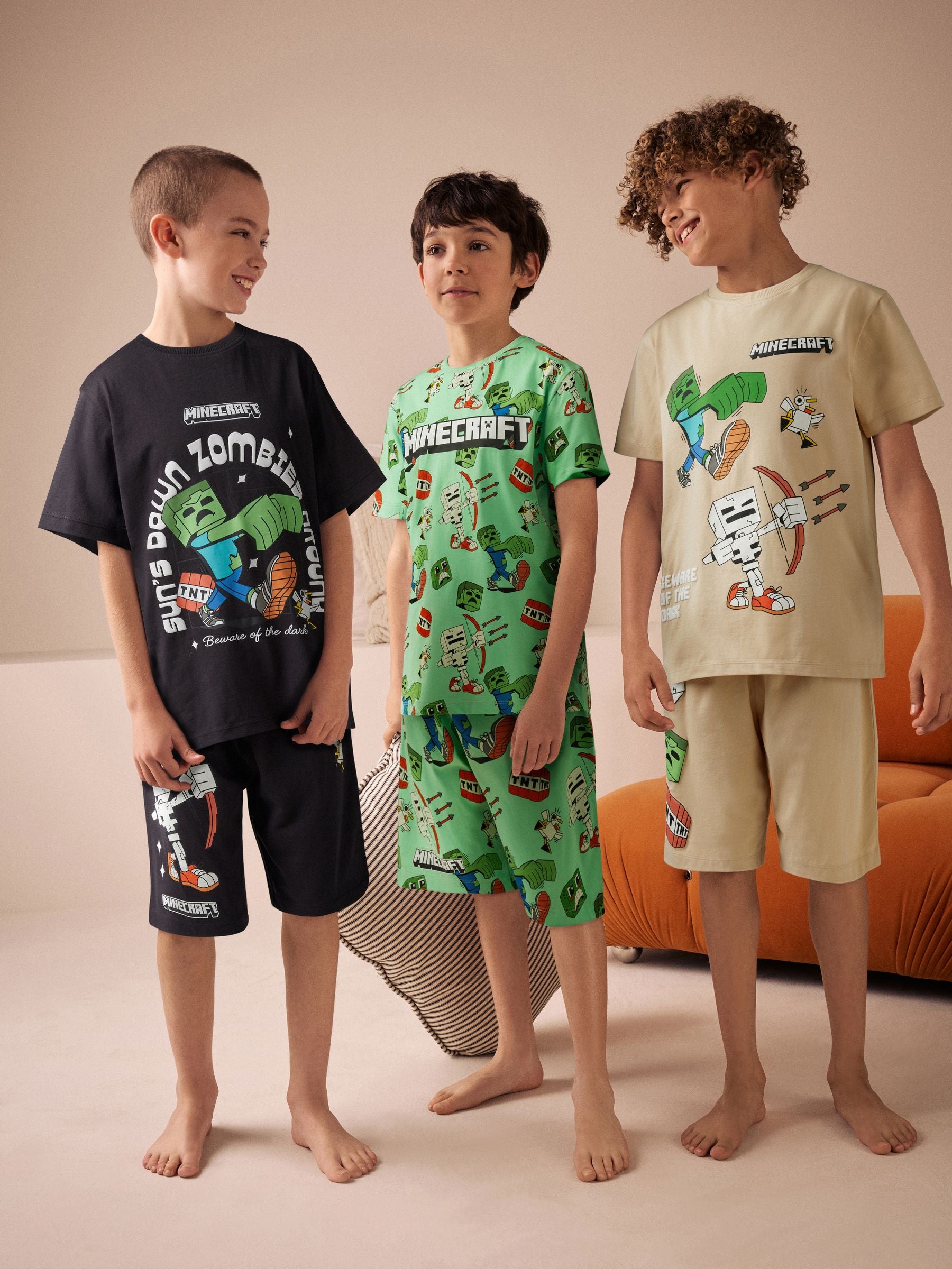 Dsiney Kidz - Black/Green/Stone Minecraft 100% Cotton Short Pyjamas 3 Pack (3-16yrs) image 1