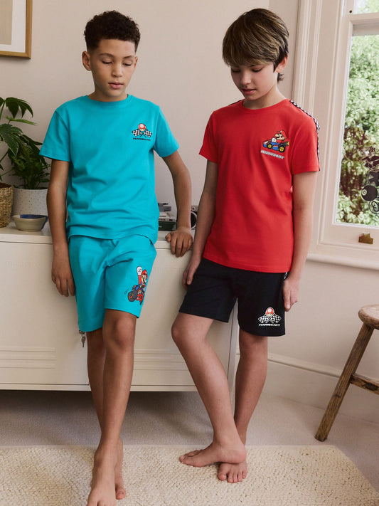 Blue/Red Mario Kart Short 100% Cotton Pyjamas 2 Pack (3-16yrs) image 1