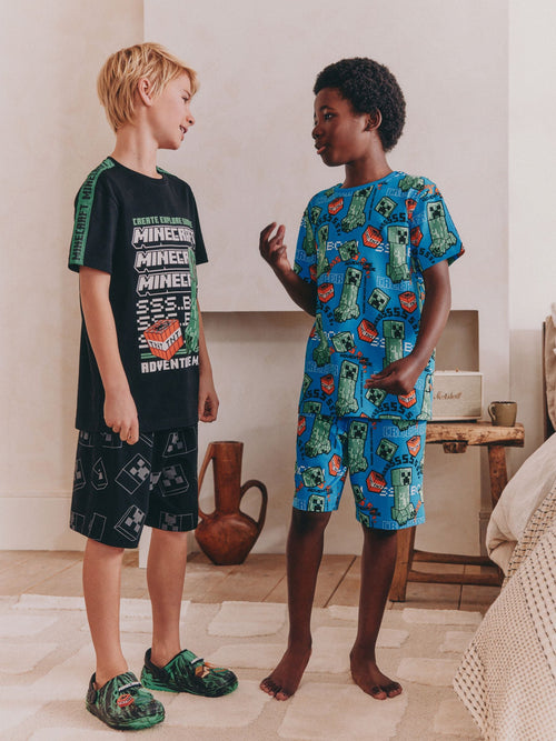 Green/Black Minecraft Short Pyjamas 2 Pack (5-14yrs) image 1