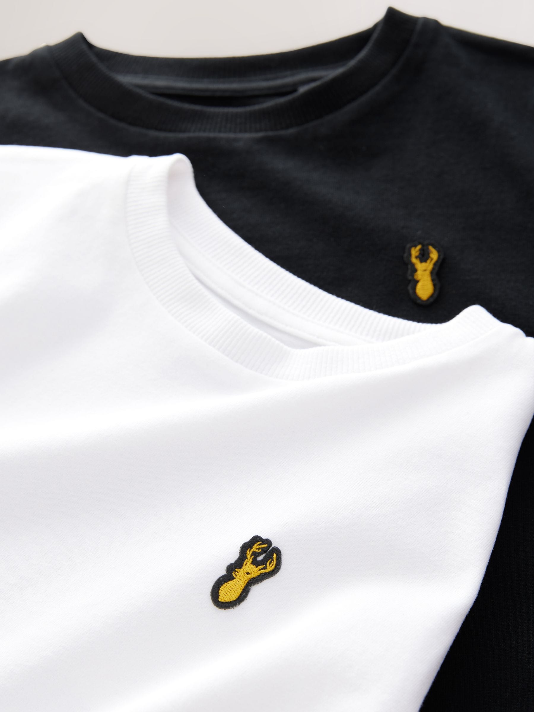 Dsiney Kidz - Black/White Short Sleeve Stag Embroidered T-Shirts 2 Pack (3-16yrs) image 5