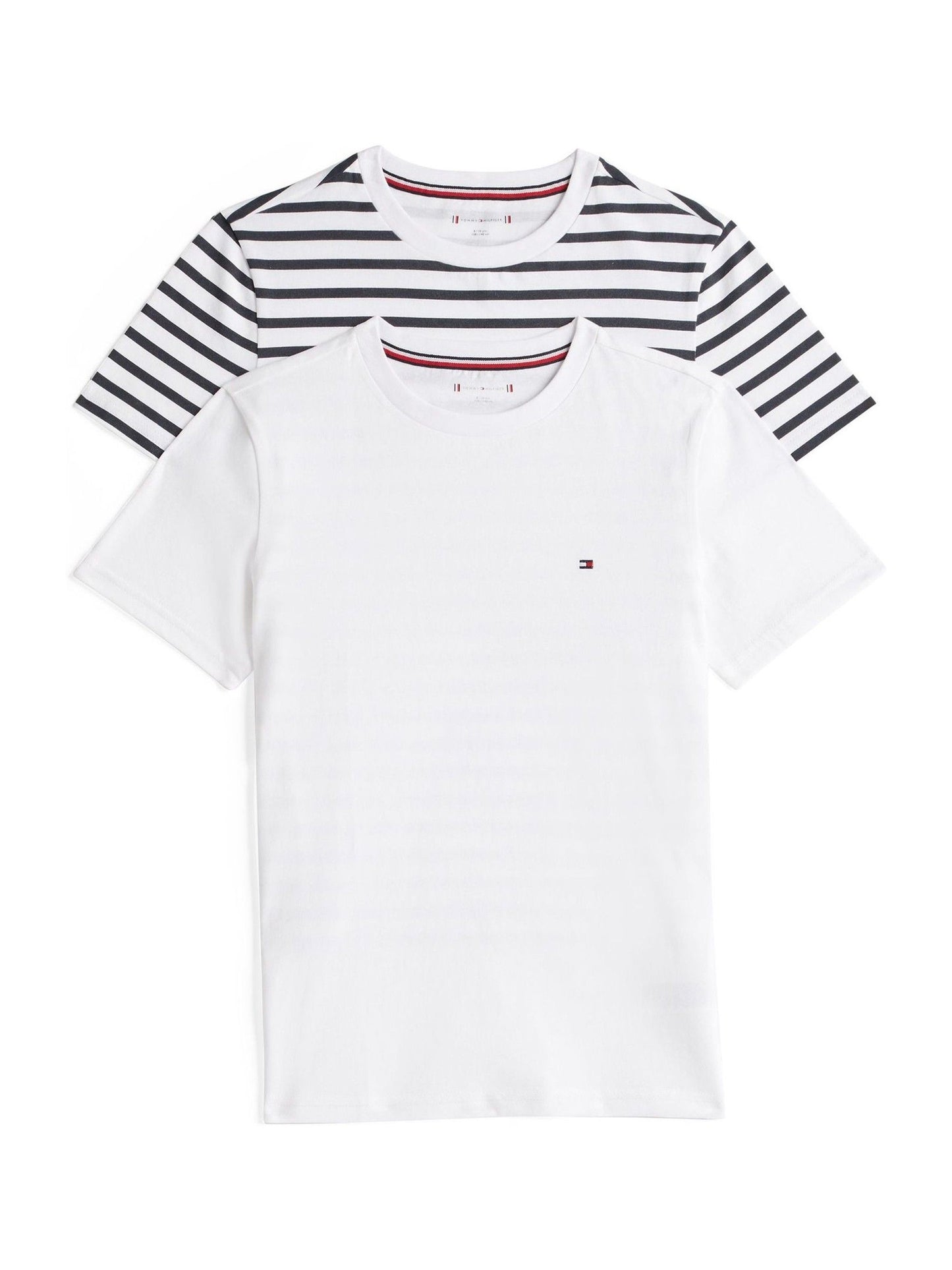 Tommy Hilfiger White/Stripe Short Sleeve Cotton T-Shirts 2 Pack image 1
