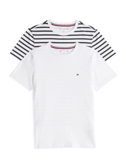 Tommy Hilfiger White/Stripe Short Sleeve Cotton T-Shirts 2 Pack image 1