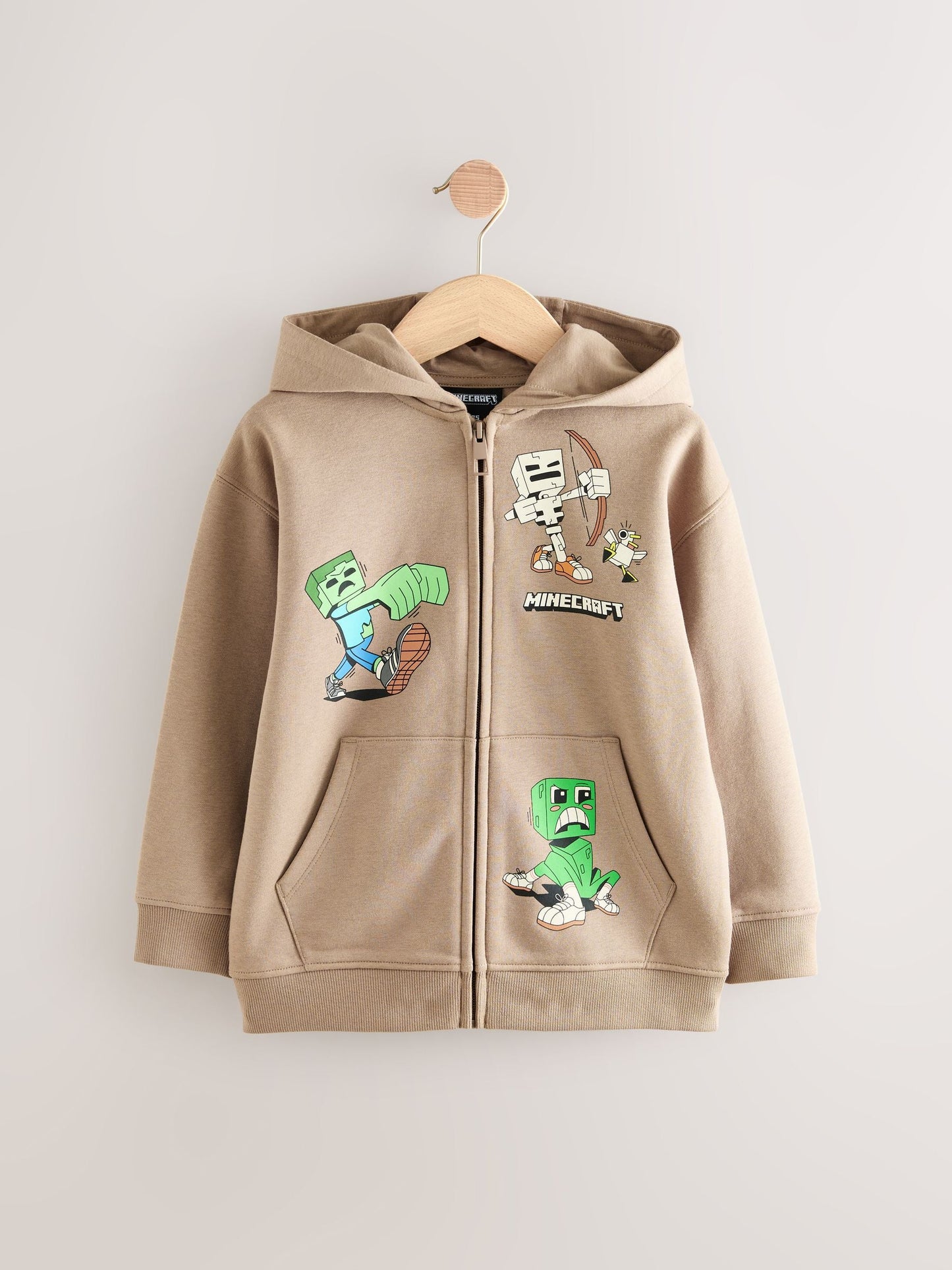 Light Brown Minecraft Stone Zip Through Hoodie (3-16yrs)