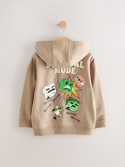 Light Brown Minecraft Stone Zip Through Hoodie (3-16yrs)