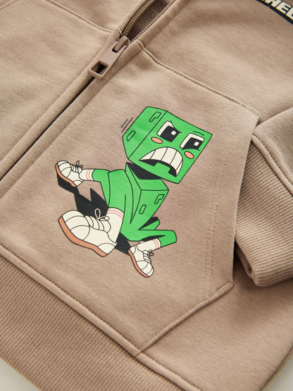 Light Brown Minecraft Stone Zip Through Hoodie (3-16yrs)