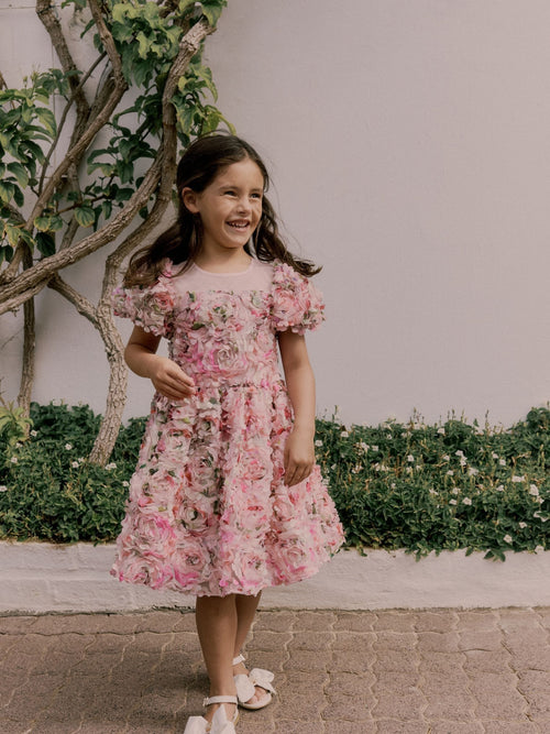 Baker by Ted Baker Pink All Over 3D Floral Print Textured Dress image 1