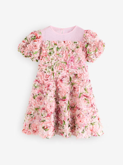 Baker by Ted Baker Pink All Over 3D Floral Print Textured Dress image 8