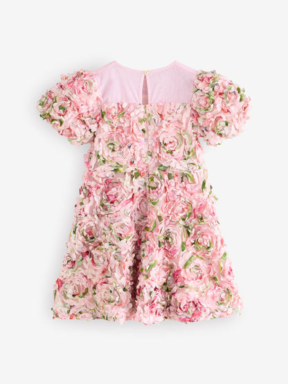 Baker by Ted Baker Pink All Over 3D Floral Print Textured Dress image 9