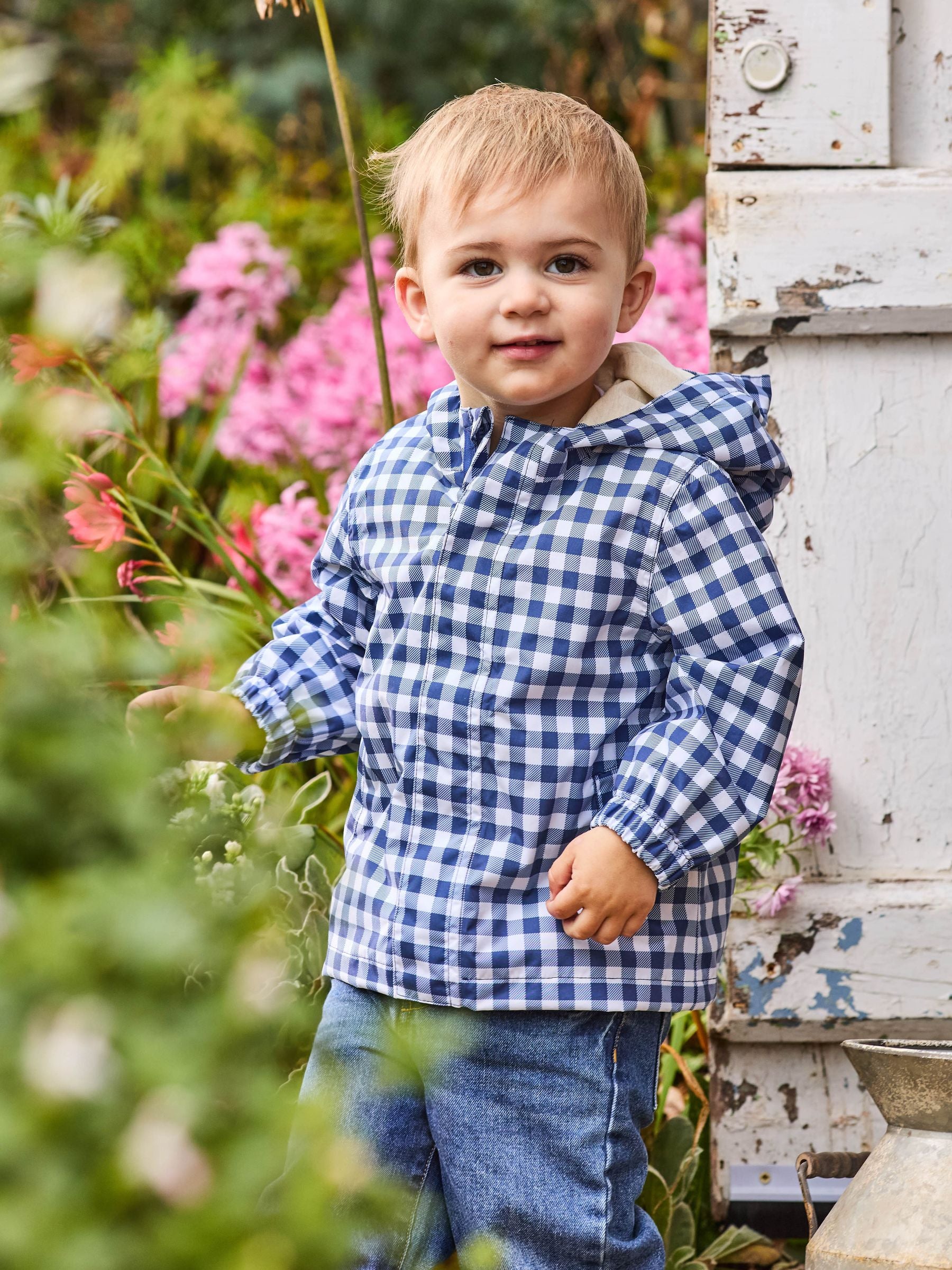 Dsiney Kidz - JoJo Maman Bébé Navy Gingham Hooded Jacket image 3