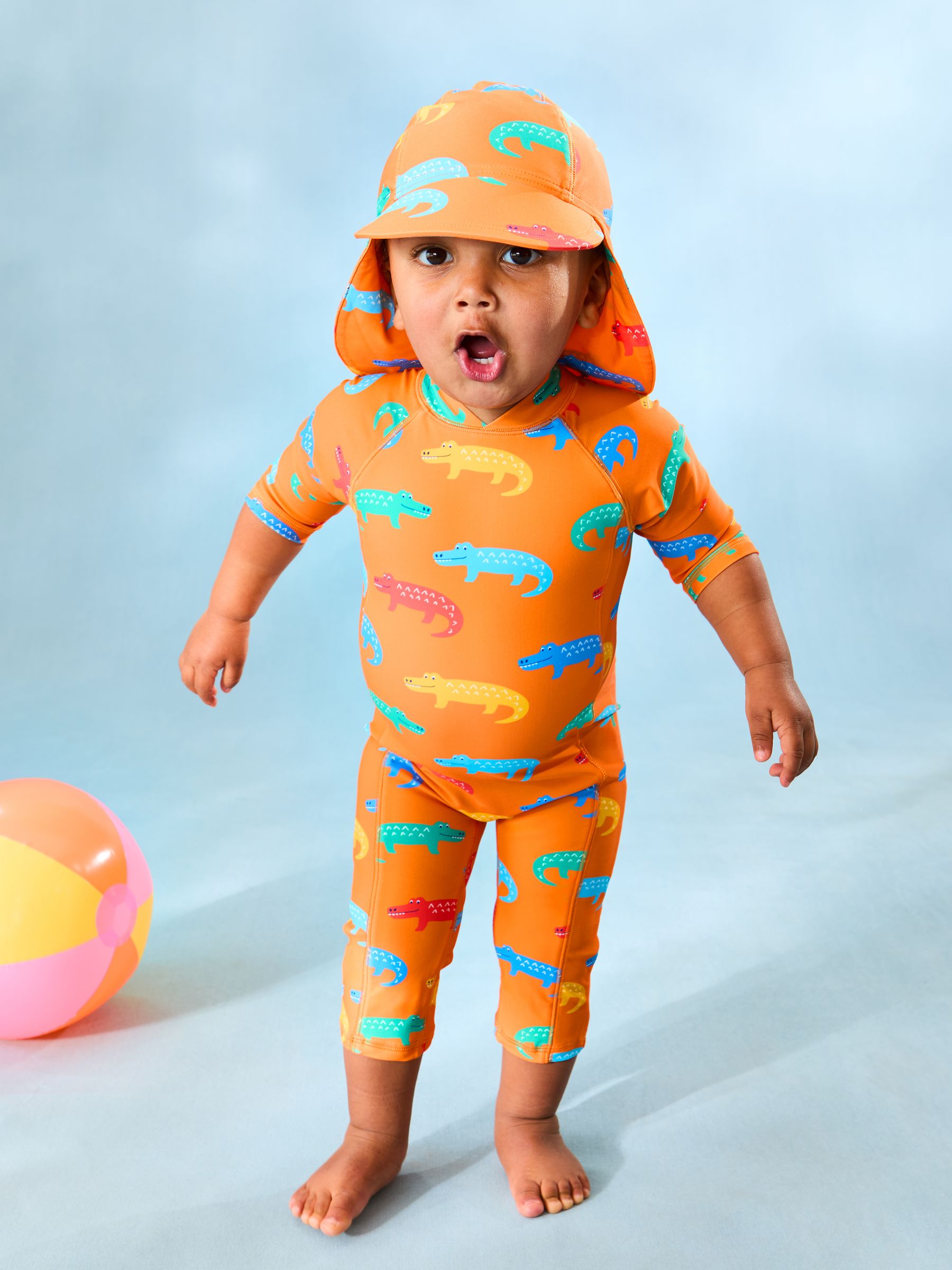 JoJo Maman Bébé Orange Crocodile UV Sun Protection Swim Hat image 3