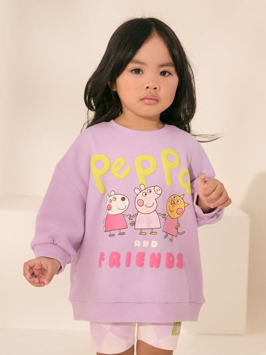 Purple Peppa Pig Crew Sweatshirt & Cycle Shorts Set (6mths-7yrs) image 1