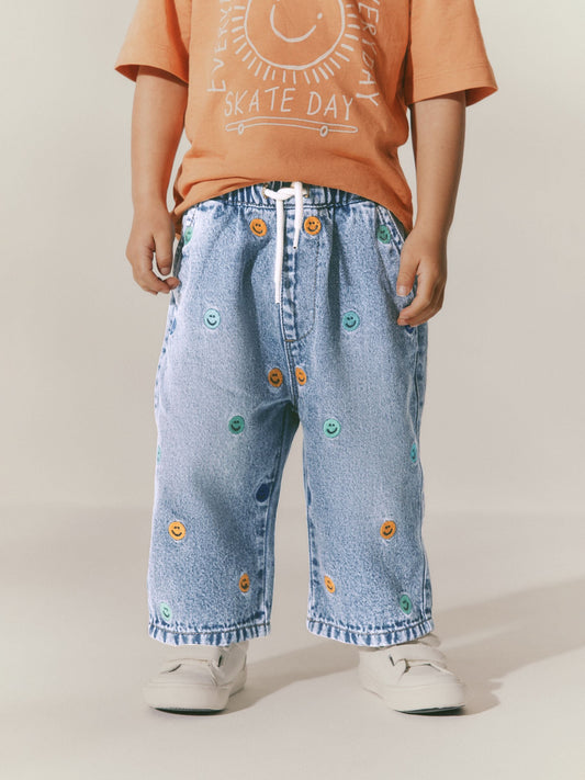 Dsiney Kidz - Blue All Over Embroidered Wide Fit Jeans (3mths-7yrs) image 1
