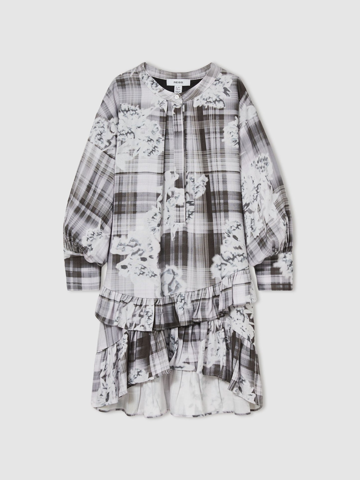 Reiss Grey Alodie 4-9 yrs Floral Print Check Tiered-Frill Dress image 2