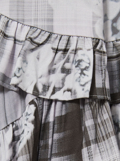 Reiss Grey Alodie 4-9 yrs Floral Print Check Tiered-Frill Dress image 4