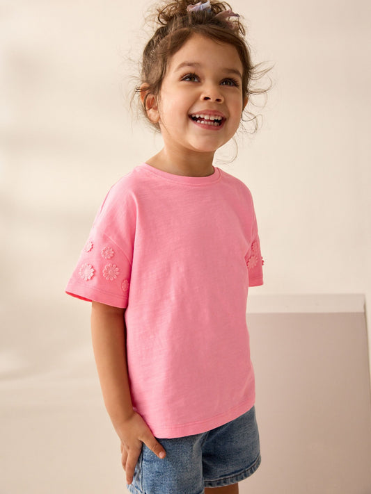 Pink 100% Cotton Daisy Short Sleeve T-Shirt (3mths-7yrs) image 1