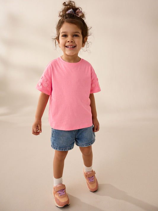 Pink 100% Cotton Daisy Short Sleeve T-Shirt (3mths-7yrs) image 2