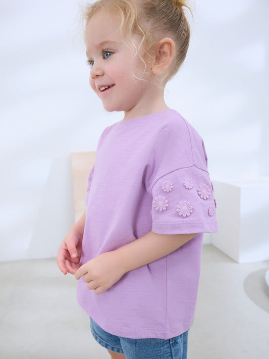 Purple 100% Cotton Daisy Short Sleeve T-Shirt (3mths-7yrs) image 1
