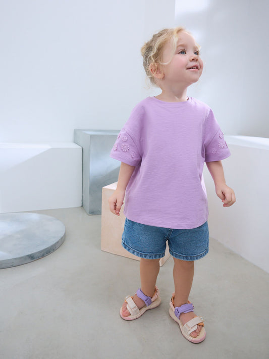 Purple 100% Cotton Daisy Short Sleeve T-Shirt (3mths-7yrs) image 3