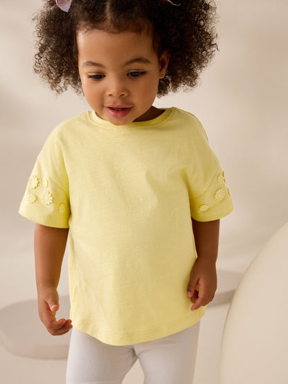 Yellow 100% Cotton Daisy Short Sleeve T-Shirt (3mths-7yrs) image 2