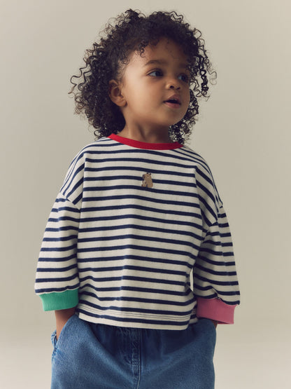 Navy Stripe Capybara Long Sleeve Cuffed Top (3mths-7yrs) - image 1