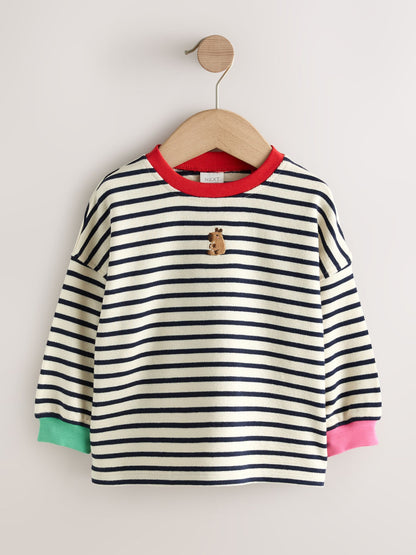Navy Stripe Capybara Long Sleeve Cuffed Top (3mths-7yrs) - image 4