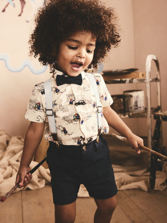 Blue/White Paddington Cath Kidston Shirt, Braces, Short & Bow Tie Set (3mths-7yrs) image 1