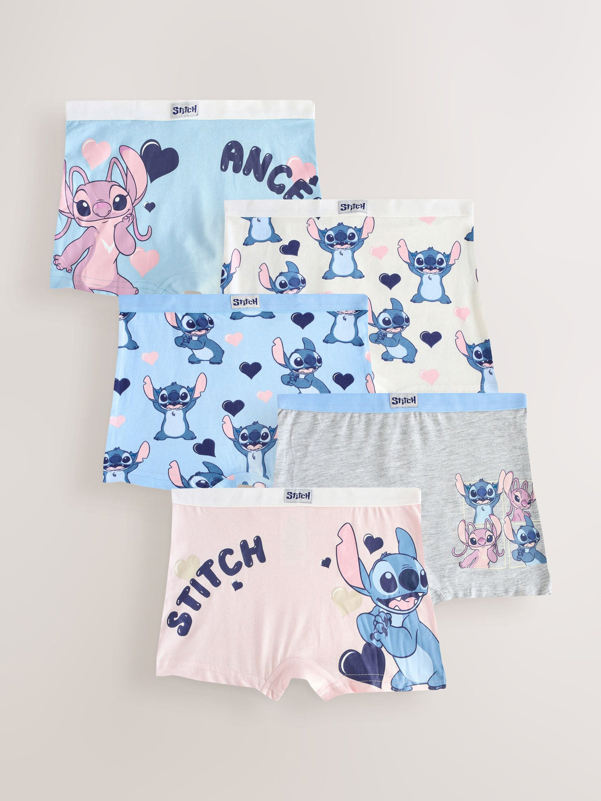 Pink/Blue Disney Stitch and Angel Shorts 5 Pack (2-16yrs) - image 1