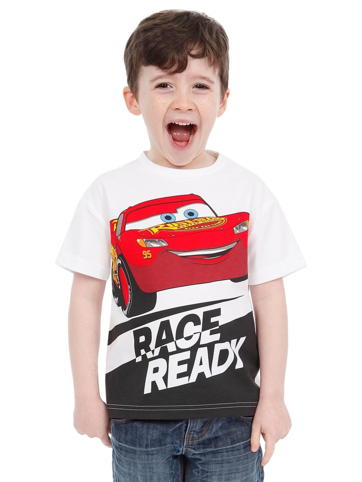 Character White Disney Cars Lightning McQueen 100% Cotton T-Shirt image 5