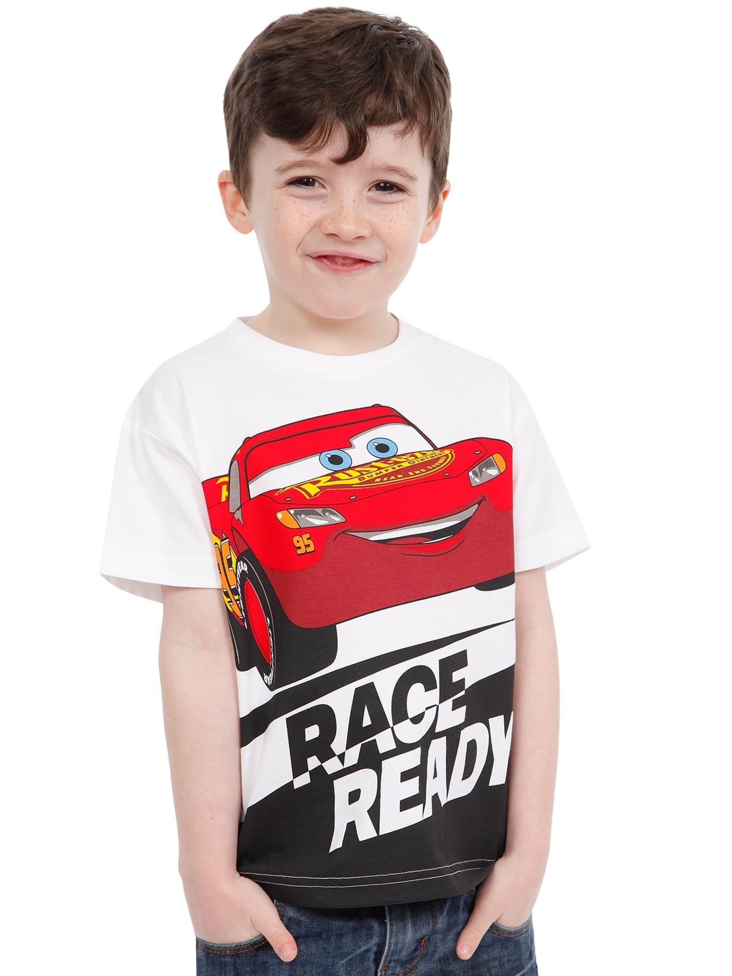 Character White Disney Cars Lightning McQueen 100% Cotton T-Shirt image 6