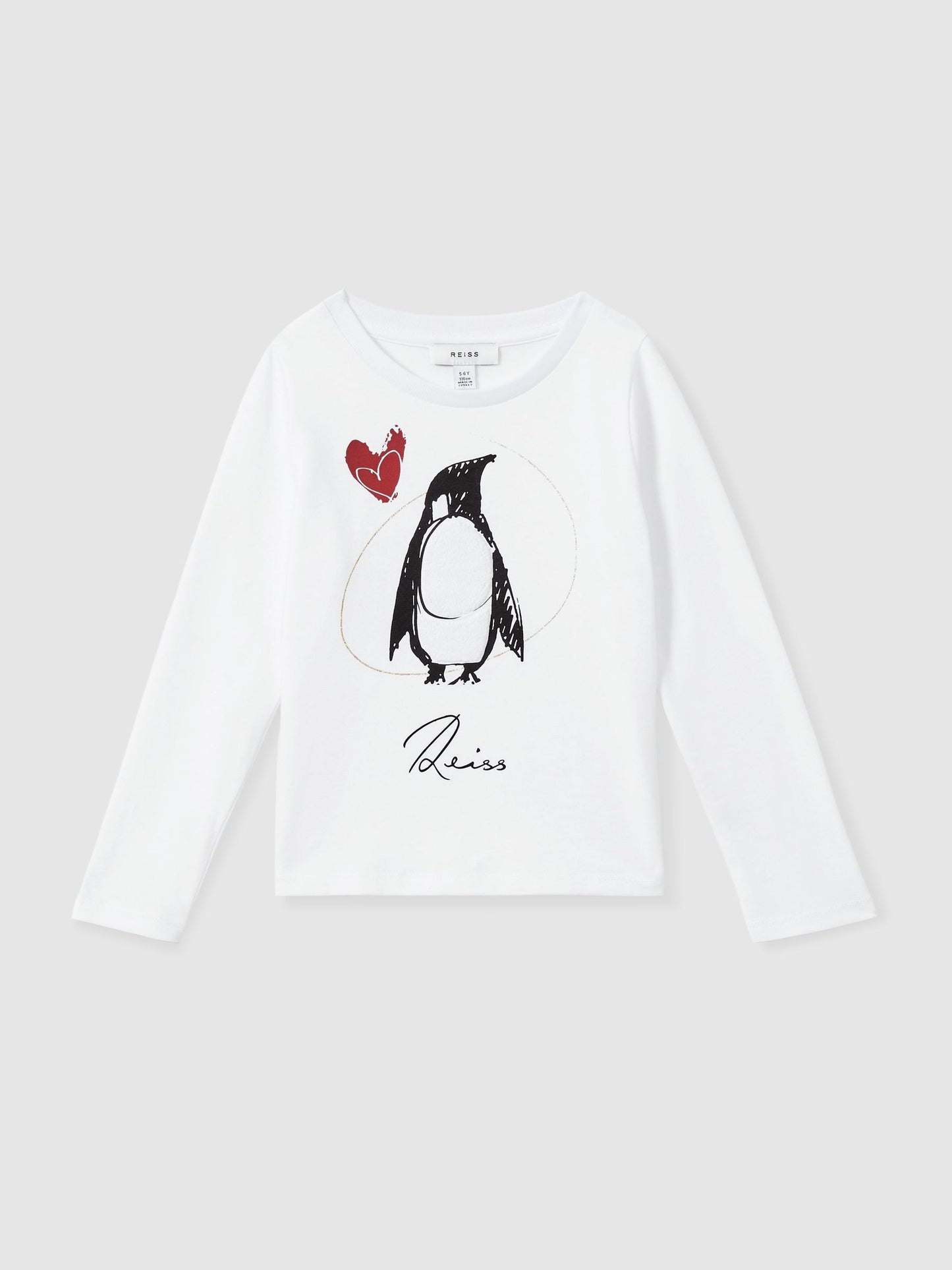 Dsiney Kidz - Reiss Ivory Marli 4-9 yrs Cotton Christmas Penguin-Print Logo T-Shirt image 2