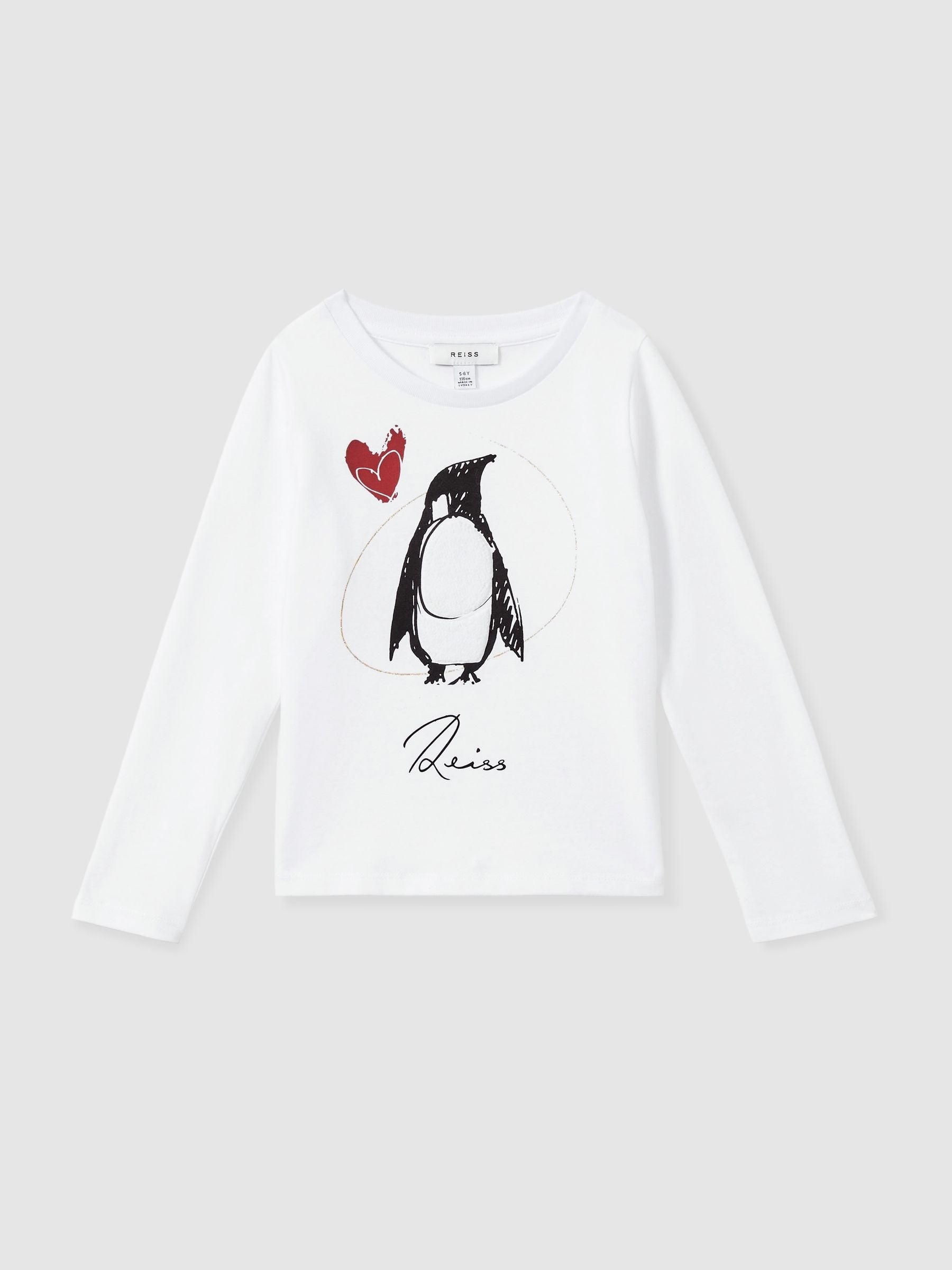Dsiney Kidz - Reiss Ivory Marli 4-9 yrs Cotton Christmas Penguin-Print Logo T-Shirt image 2