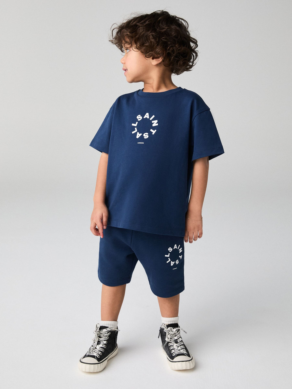 Dsiney Kidz - smALLSAINTS Navy Younger Boys Tierra 100% Cotton T-Shirt and Sweat Shorts Set image 1