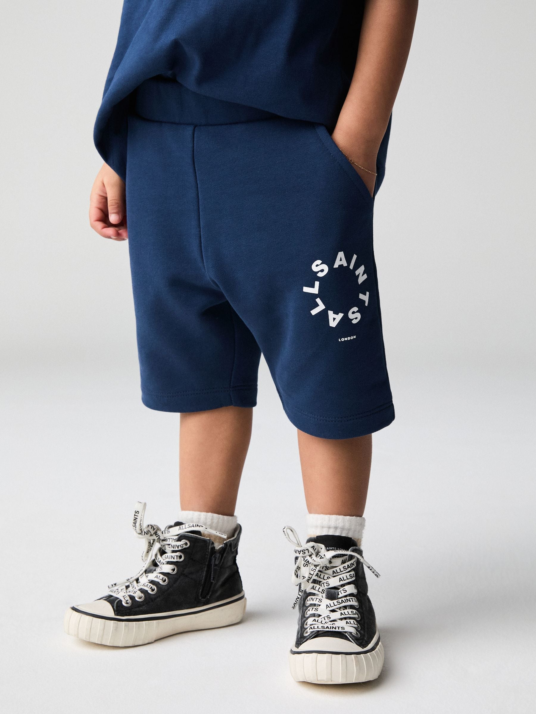 smALLSAINTS Navy Younger Boys Tierra 100% Cotton T-Shirt and Sweat Shorts Set image 4
