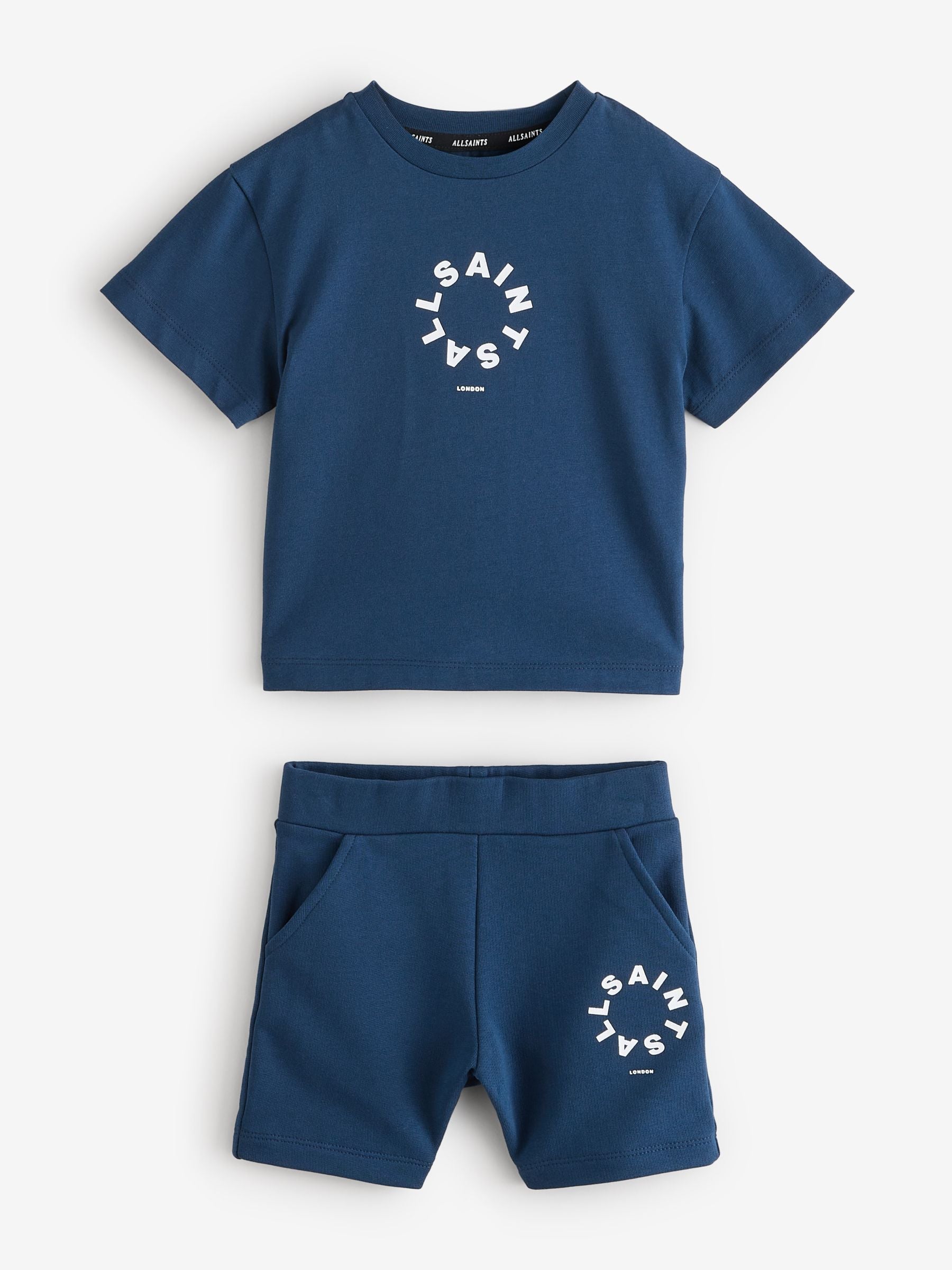 smALLSAINTS Navy Younger Boys Tierra 100% Cotton T-Shirt and Sweat Shorts Set image 6
