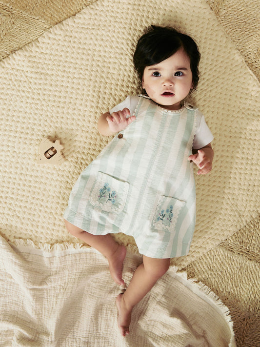 Mint Green Stripe Short Sleeve Baby Bodysuit and Dungarees Set (0mths-2yrs) image 1
