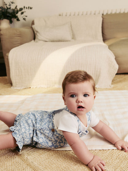 Denim Floral and Ecru Short Sleeve Baby Bodysuit and Dungarees Set (0mths-2yrs) image 6