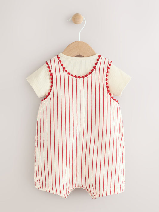 Red Stripe Cherry Short Sleeve Baby Bodysuit and Dungarees Set (0mths-2yrs) image 3