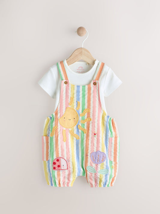 Multi Short Sleeve Baby Bodysuit and Dungarees Set (0mths-2yrs) image 1