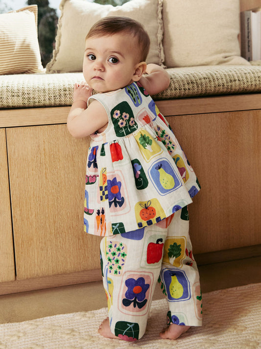Multi Bright Strawberry/ Apple Baby Sleeveless Top and Trouser 2 Piece Set (0mths-2yrs) image 1