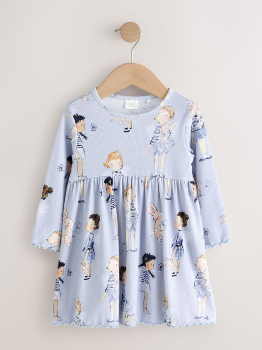 Pale Blue Fairy Bunny Long Sleeve Ribbed Dress (3mths-7yrs) - image 1