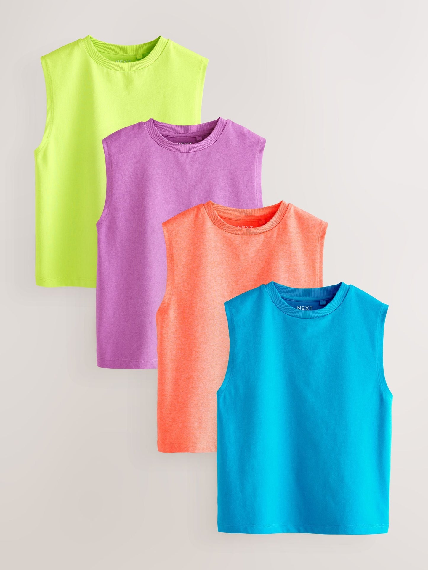 Dsiney Kidz - Blue/Green/Coral/Purple Fluro Tank Vest 4 Pack (3-16yrs) image 1