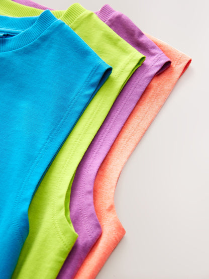 Dsiney Kidz - Blue/Green/Coral/Purple Fluro Tank Vest 4 Pack (3-16yrs) image 3