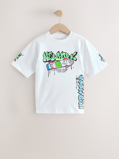 Dsiney Kidz - Black/White/Grey Relaxed Fit Graphic Print Short Sleeve T-Shirts 3 Pack (3-16yrs) image 3