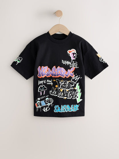 Dsiney Kidz - Black/White/Grey Relaxed Fit Graphic Print Short Sleeve T-Shirts 3 Pack (3-16yrs) image 4