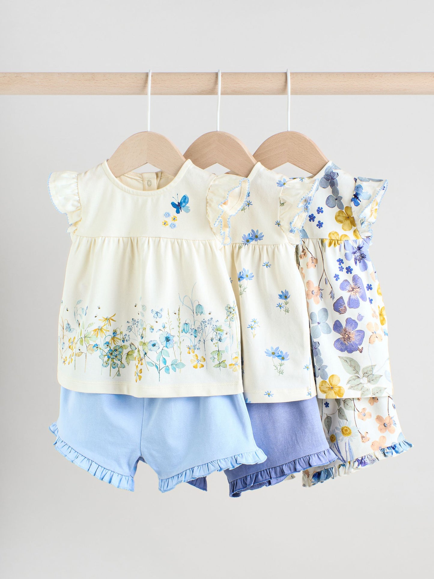 Blue/White Floral Baby Frill T-Shirt and Shorts Set 6 Piece (0mths-2yrs) image 1