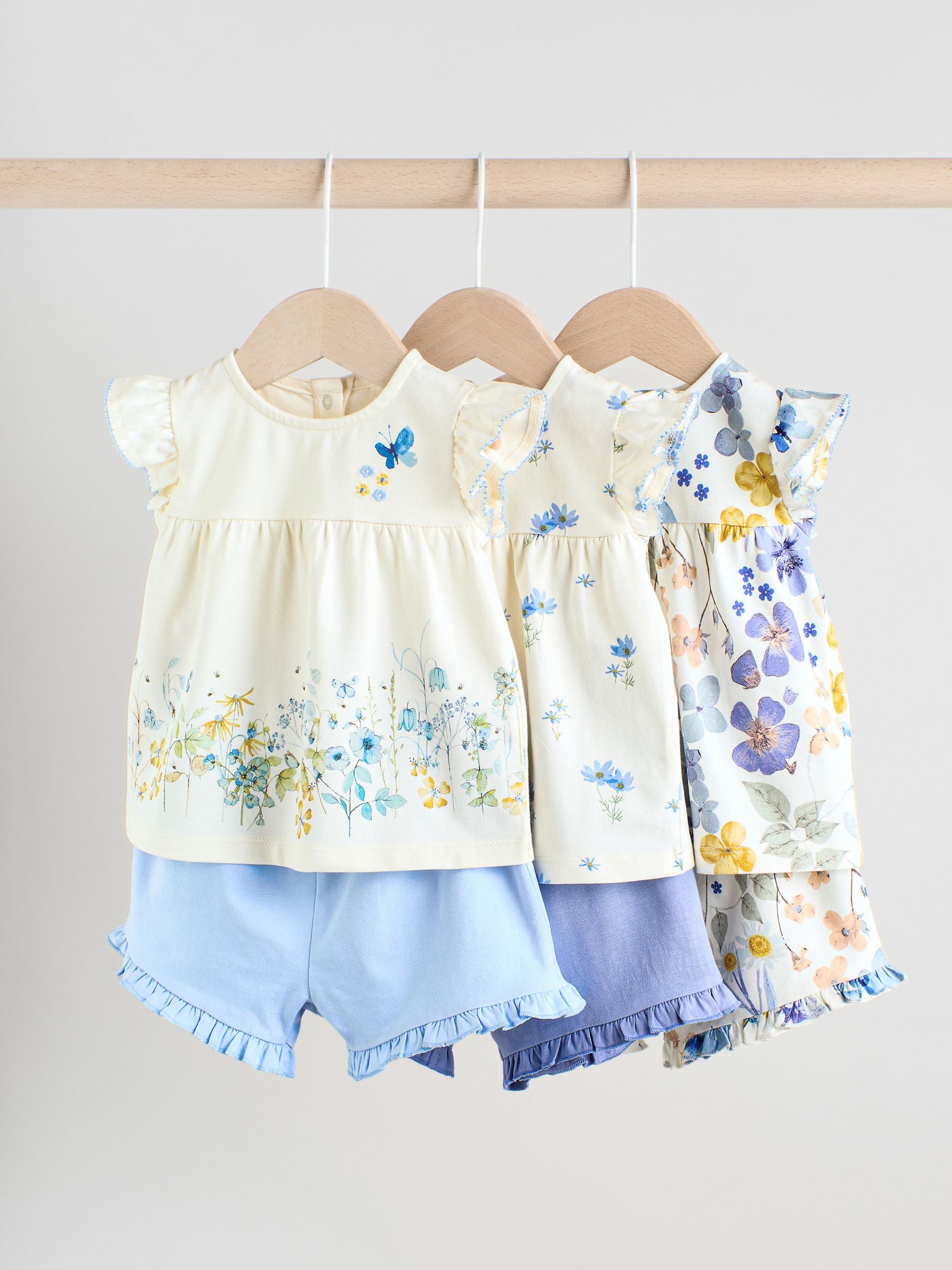 Blue/White Floral Baby Frill T-Shirt and Shorts Set 6 Piece (0mths-2yrs) image 1