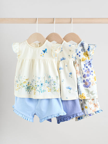 Blue/White Floral Baby Frill T-Shirt and Shorts Set 6 Piece (0mths-2yrs) image 1