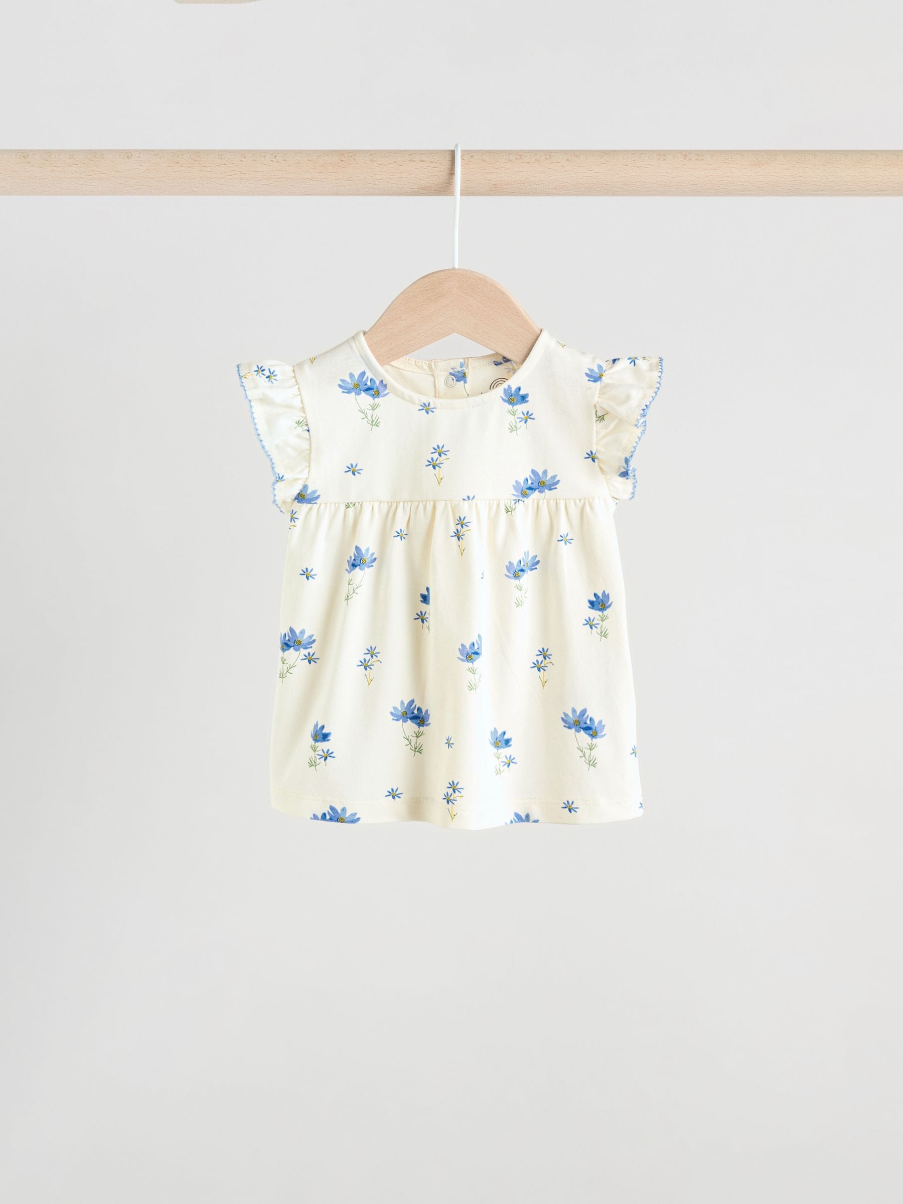Blue/White Floral Baby Frill T-Shirt and Shorts Set 6 Piece (0mths-2yrs) image 4